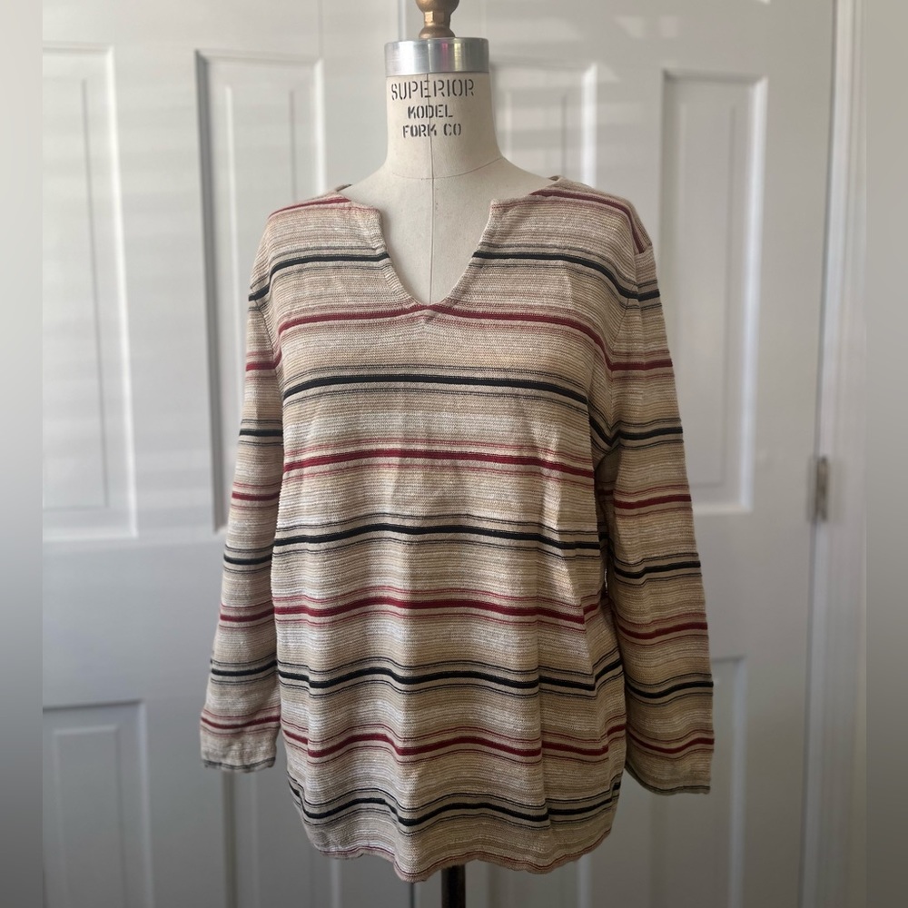 Ralph Lauren Jeans Linen and Cotton Striped Neutral Long Sleeve Top Size XL